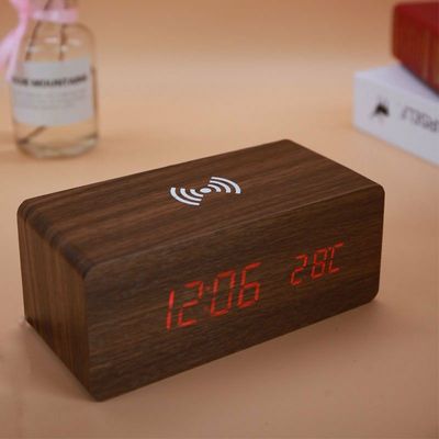 Wooden Digital Alarm Clocks for Bedrooms Electric Desk Clock with Large Numbers USB Port