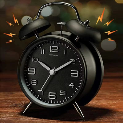 4 Inch Twin Bell Loud Alarm Clock Metal Frame 3D Dial with Backlight Battery Operated Desk Table Alarm Clock for Home and Office