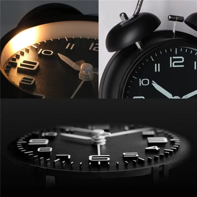 4 Inch Twin Bell Loud Alarm Clock Metal Frame 3D Dial with Backlight Battery Operated Desk Table Alarm Clock for Home and Office