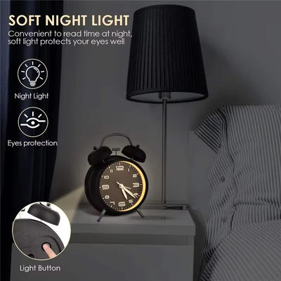 4 Inch Twin Bell Loud Alarm Clock Metal Frame 3D Dial with Backlight Battery Operated Desk Table Alarm Clock for Home and Office