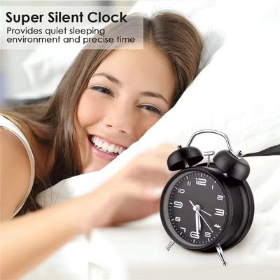 4 Inch Twin Bell Loud Alarm Clock Metal Frame 3D Dial with Backlight Battery Operated Desk Table Alarm Clock for Home and Office
