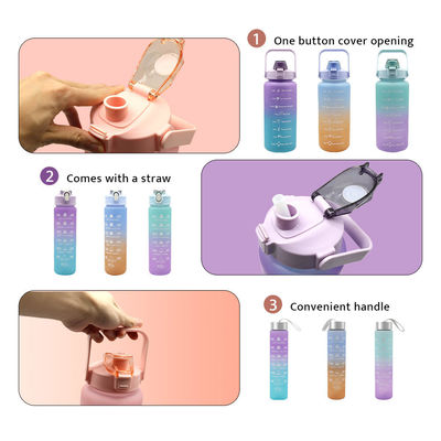 3 in 1 Water Bottle 2L Outdoor Sleeve 3 Set Large Capacity Sports Water Bottle Plastic Bottles Tumbler with Straw 2L 900ml 500m