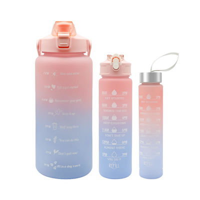 3 in 1 Water Bottle 2L Outdoor Sleeve 3 Set Large Capacity Sports Water Bottle Plastic Bottles Tumbler with Straw 2L 900ml 500m