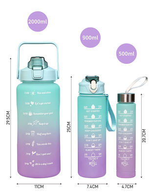 3 PCS 1 Set BPA Free Motivational Drinking Sports Water Bottle With Straw Portable Leak-Proof Fitness Hiking Water Bottle
