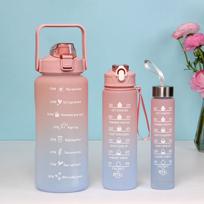 Set of 3 BPA-free Water Bottles 3 in 1 Motivational Sport Drinking Jug with Mobile Holder Handle and Straw