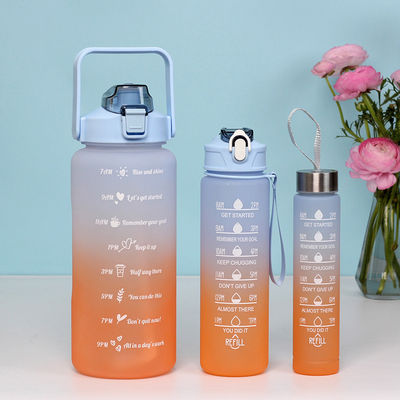 3pcs/set Sports Water Bottle Leak-proof Motivational With Straw Gradient Color Plastic Water Cup BPA Free