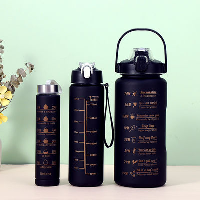 3pcs/set Sports Water Bottle Leak-proof Motivational With Straw Gradient Color Plastic Water Cup BPA Free
