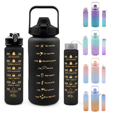 3 in 1 Motivational Water Bottle Trio Black Gradient 2l Plastic Water Bottle Set of 3 Piece Sport Drink Bottles With Time Marker