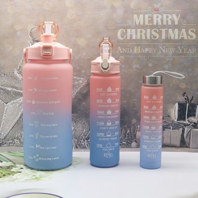3 in 1 Motivational Water Bottle Trio Black Gradient 2l Plastic Water Bottle Set of 3 Piece Sport Drink Bottles With Time Marker