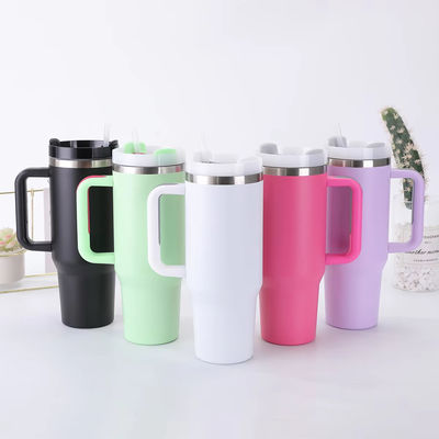 Customized Large Tumbler Car Cup Mugs 304 Stainless Steel Iced Coffee Cup Mugs 40oz Tumbler With Handle and Straw