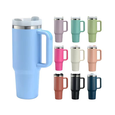Customized Large Tumbler Car Cup Mugs 304 Stainless Steel Iced Coffee Cup Mugs 40oz Tumbler With Handle and Straw