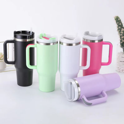 Customized Large Tumbler Car Cup Mugs 304 Stainless Steel Iced Coffee Cup Mugs 40oz Tumbler With Handle and Straw