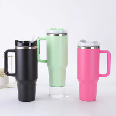 Customized Large Tumbler Car Cup Mugs 304 Stainless Steel Iced Coffee Cup Mugs 40oz Tumbler With Handle and Straw
