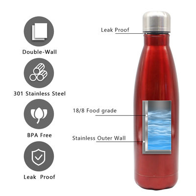 304 Stainless Steel Cola Shape Water Bottle Leakproof Bpa-Free 500ml Sports Flask Water Bottle Vacuum Insulated Water Bottle