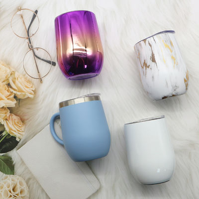 Double Wall Egg Shape Insulated Coffee Tumbler Mug Tumbler 12oz Stainless Steel Wine Tumbler Tea Mugs With Lid and Handle