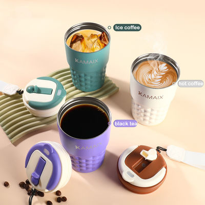 Custom Logo Vacuum Insulated Stainless Steel Coffee Mug Small Portable Stainless Steel Tumbler With Straw Lid