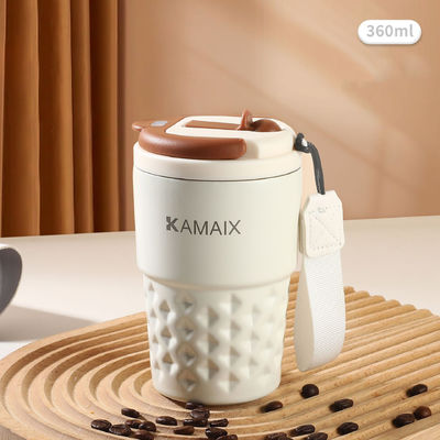 Custom Logo Vacuum Insulated Stainless Steel Coffee Mug Small Portable Stainless Steel Tumbler With Straw Lid