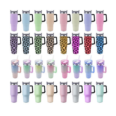 Hot Sale 40oz Tumblers Cups Stainless Steel Double Wall Water Bottle Powder Coated Tumbler With Handle and Straw