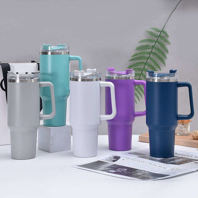 Hot Sale 40oz Tumblers Cups Stainless Steel Double Wall Water Bottle Powder Coated Tumbler With Handle and Straw