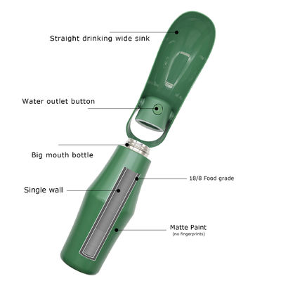 Wholesale Portable Pet Travel Water Bottle Dispenser Stainless Steel 800ml Single Wall Pet Water Bottle for Dogs With Handle