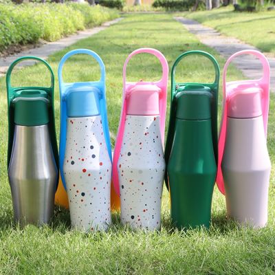 Outside 304 Stainless Steel Single Wall Pet Drinkware Pp Material Press Pour Water Pet Bottle Flakes Pet Water Bottle for Dogs