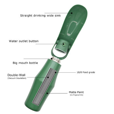 Pet Feeder 2 in 1 Pet Water Bottle 304 Stainless Steel 800ml Portable Dog Water Bottle Portable Water Bottle for Pet