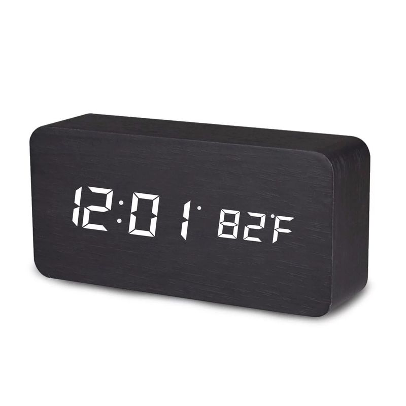 Wooden Digital Alarm Clocks for Bedrooms Electric Desk Clock with Large Numbers USB Port