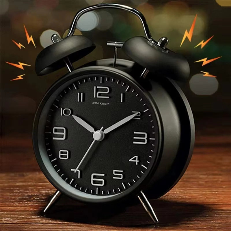 4 Inch Twin Bell Loud Alarm Clock Metal Frame 3D Dial with Backlight Battery Operated Desk Table Alarm Clock for Home and Office