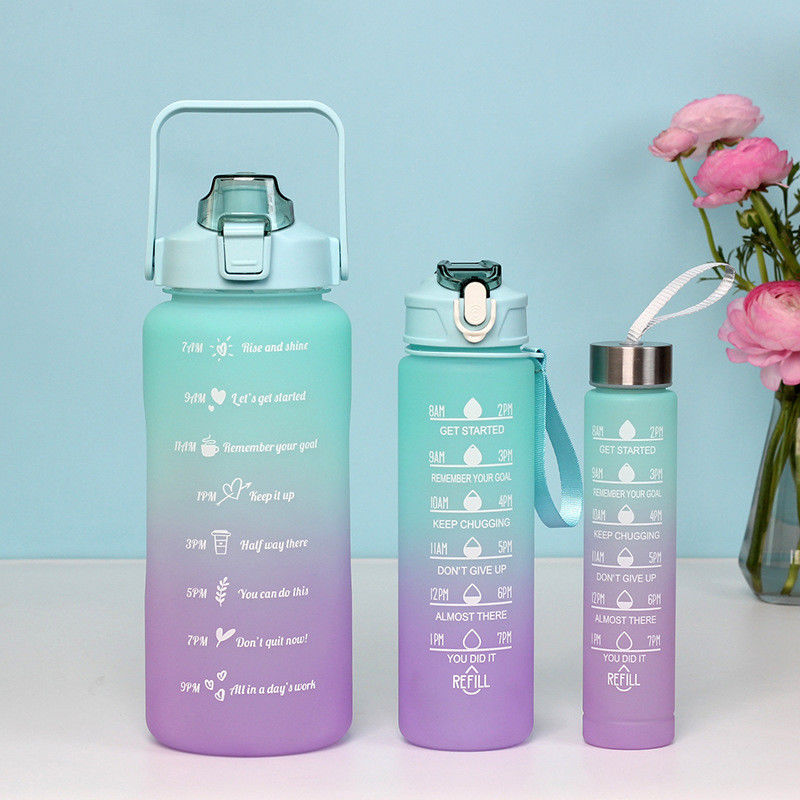 3PCS 2000ml 800ml 280ml Water Bottle Motivational Sports Bottle Plastic Cup Outdoor Travel Gym Drinking Bottle